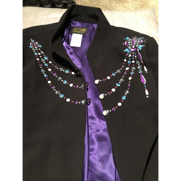 Bob Mackie Wearable Art Jacket Party Coat Festive Size Large Black Purple Beads - Picture 3 of 10